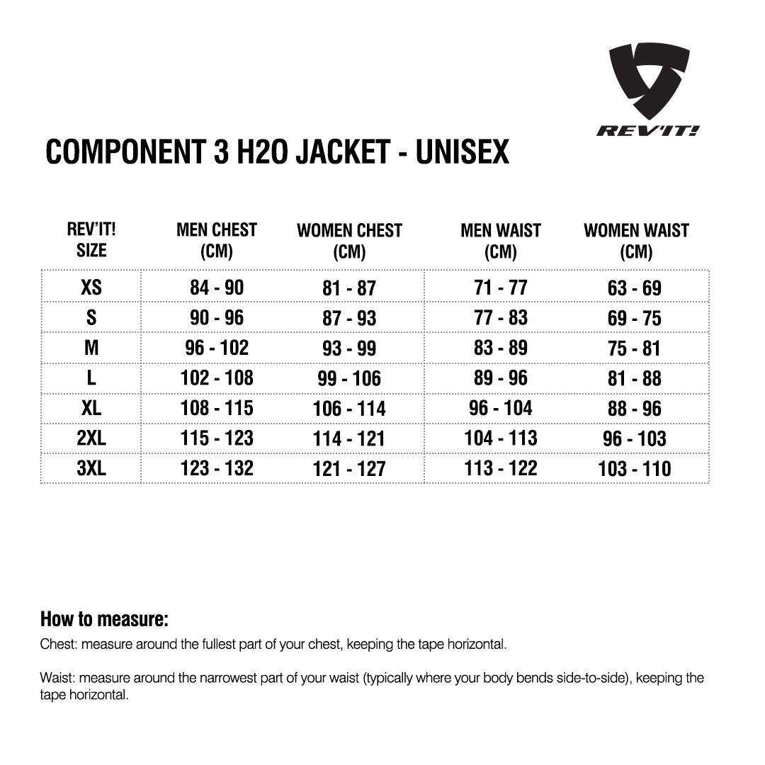Size chart for REVIT Component 3 Unisex Jacket