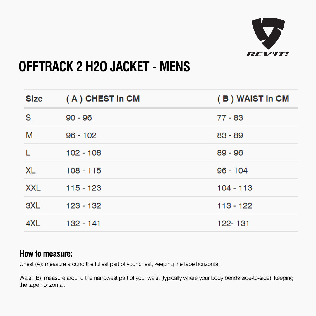 Size chart for REVIT Offtrack 2 H2O Jacket - Mens